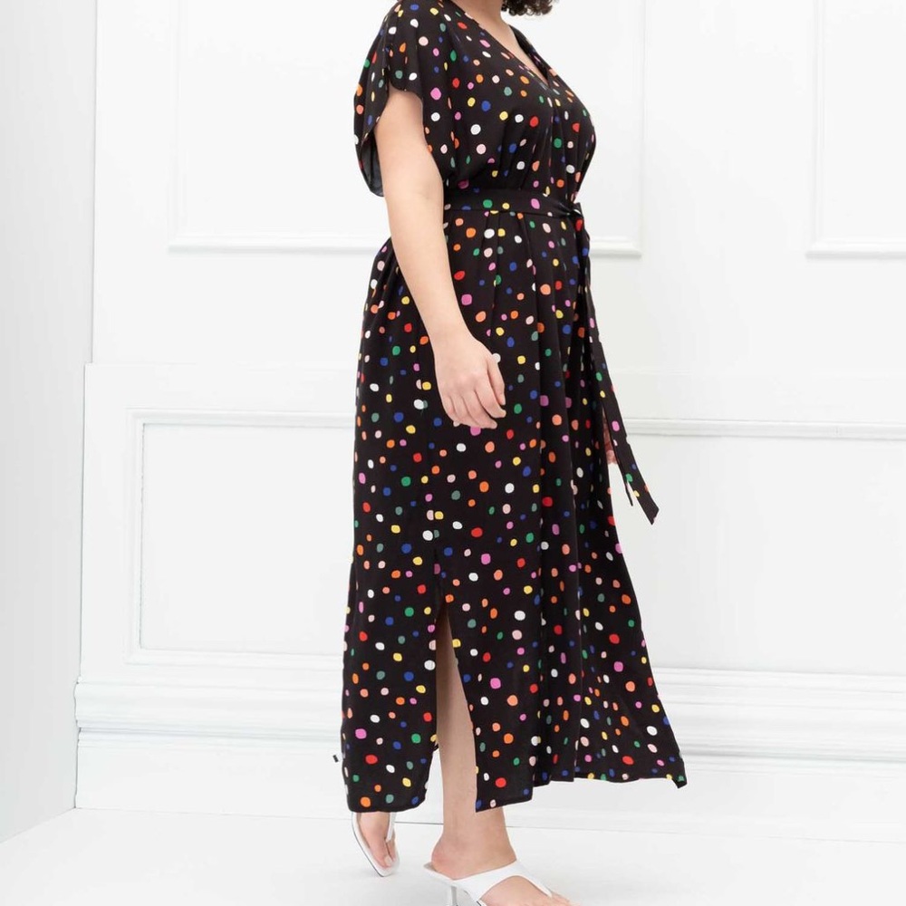 Eloquii Elements Rainbow Polka Dots Belted Maxi Dress, Size 14/16